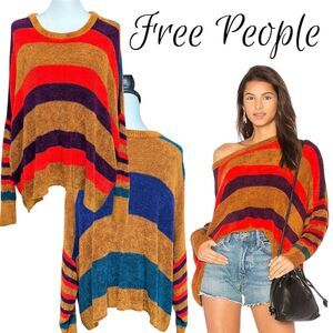 Free People All About You Pullover XS | Oversized Striped Sweater